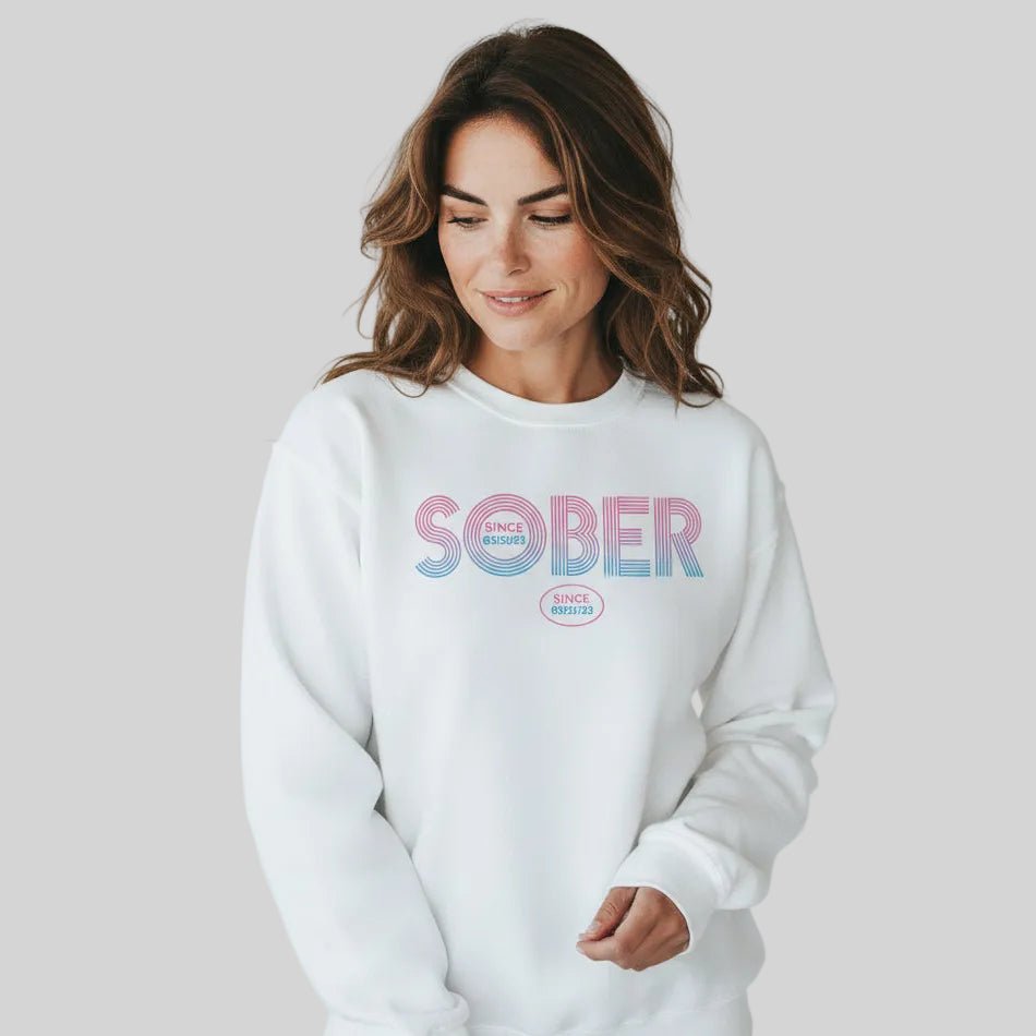 Retro Sobriety Date Sweatshirt Personalized Sober Date Recovery Hoodie featuring the design (view 21)
