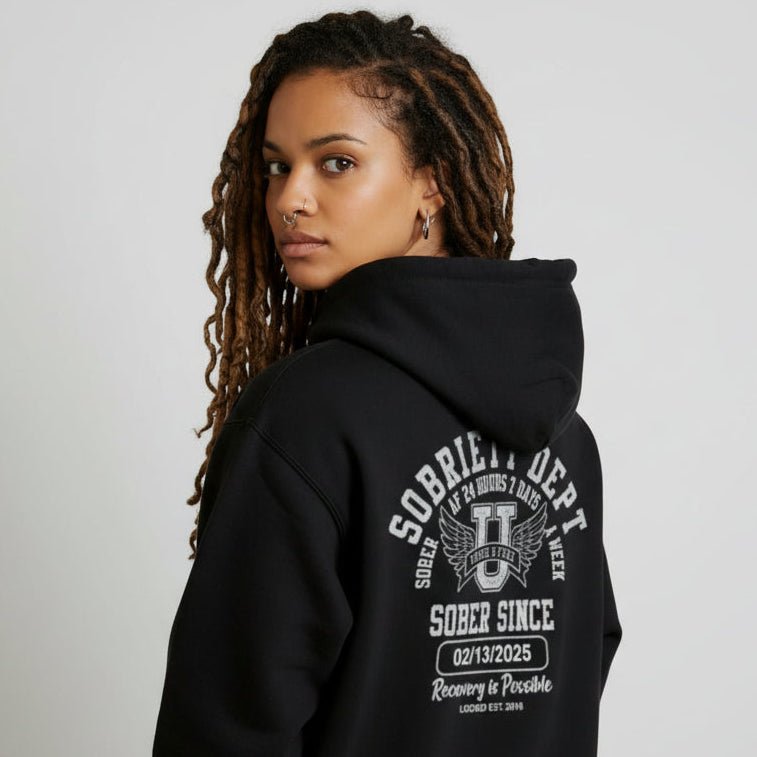 Sobriety Dept Zip Recovery Hoodie graphic detail (view 14)