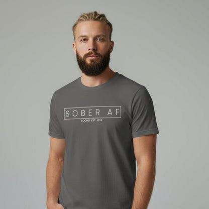 Sober AF Men's Tee for Strength and Recovery Sober T Shirt flat lay styled image (view 13)