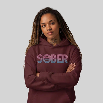 Retro Sobriety Date Recovery Hoodie close-up view (view 32)