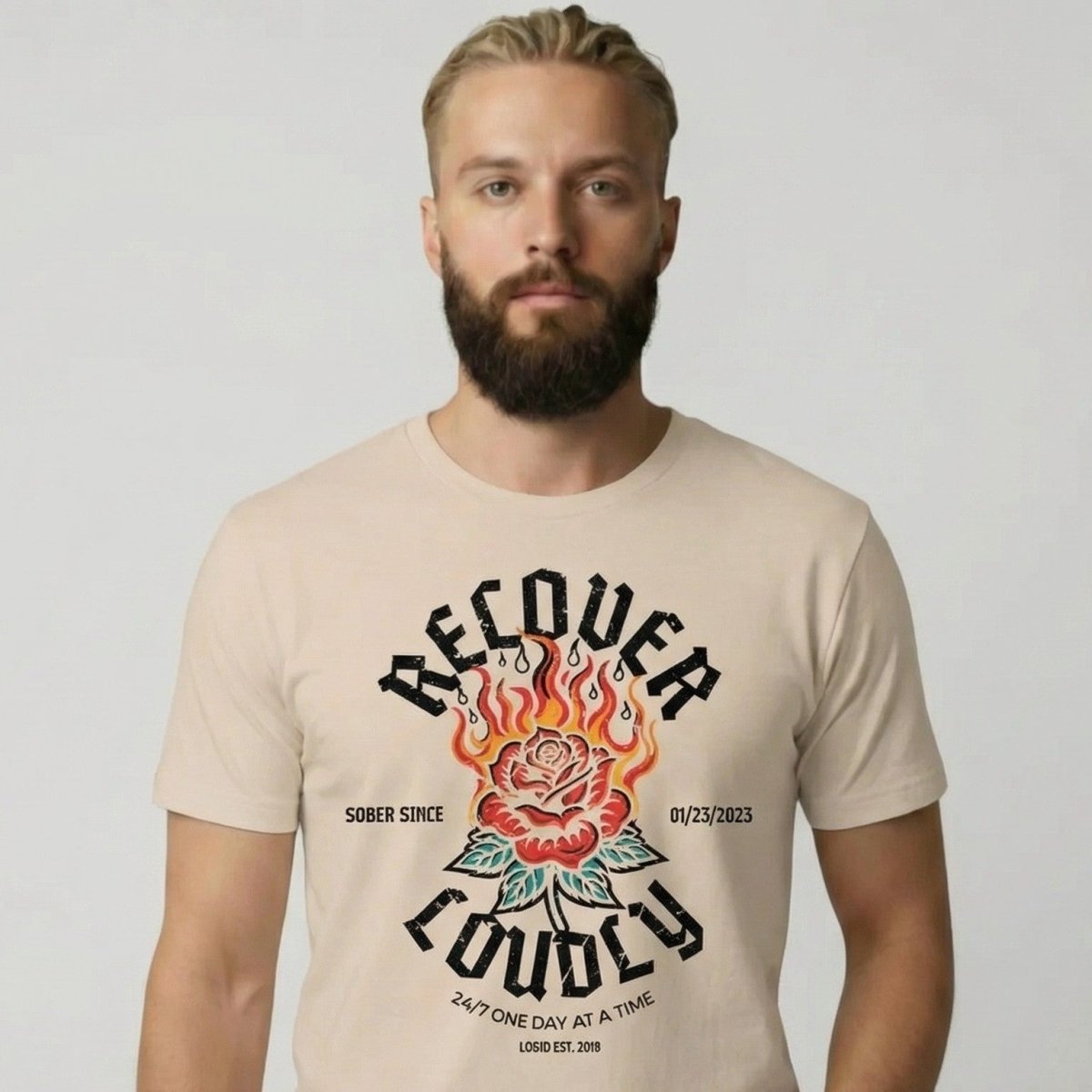 Recover Loudly Sober T Shirt graphic detail (view 24)