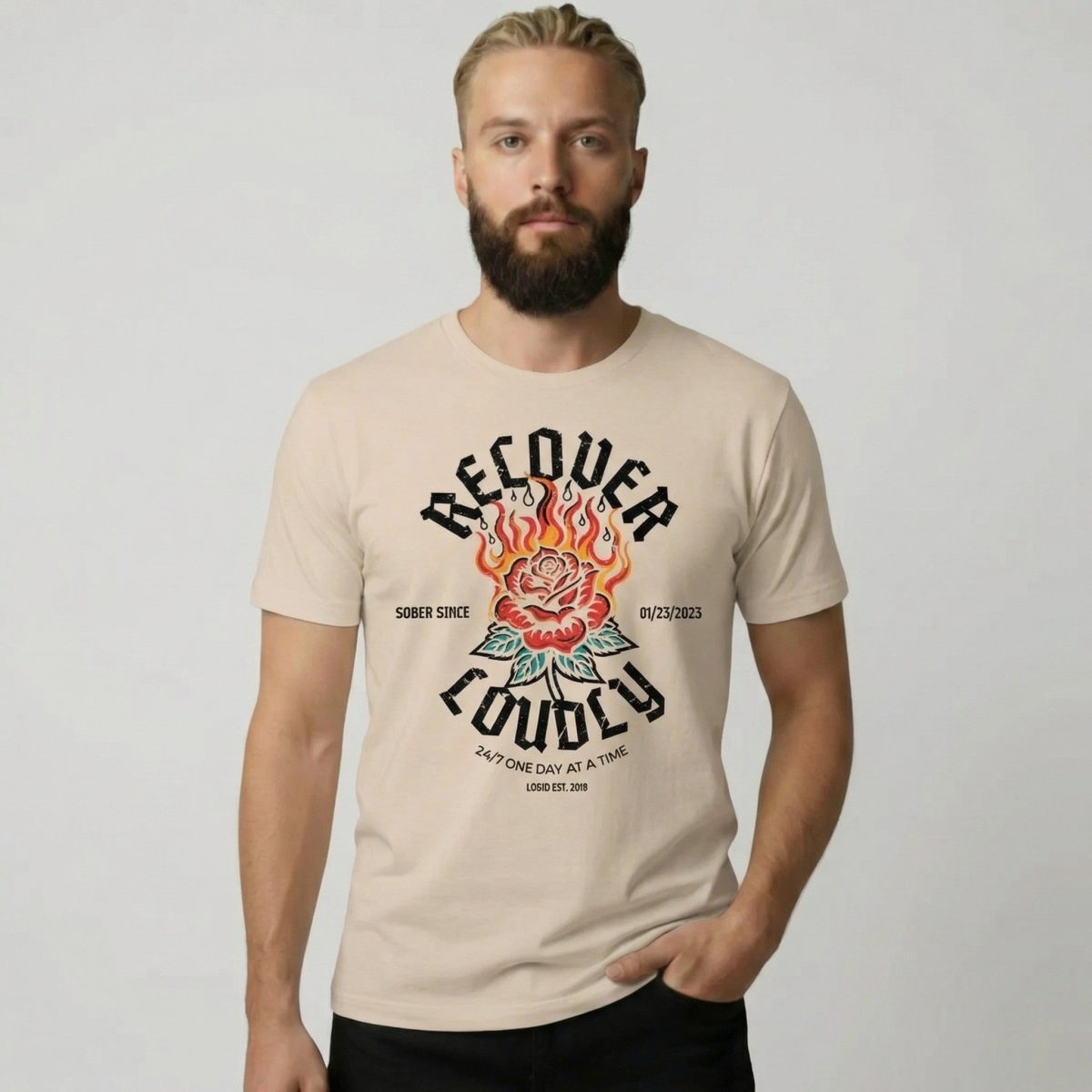 Recover Loudly Sober T Shirt lifestyle view (view 25)