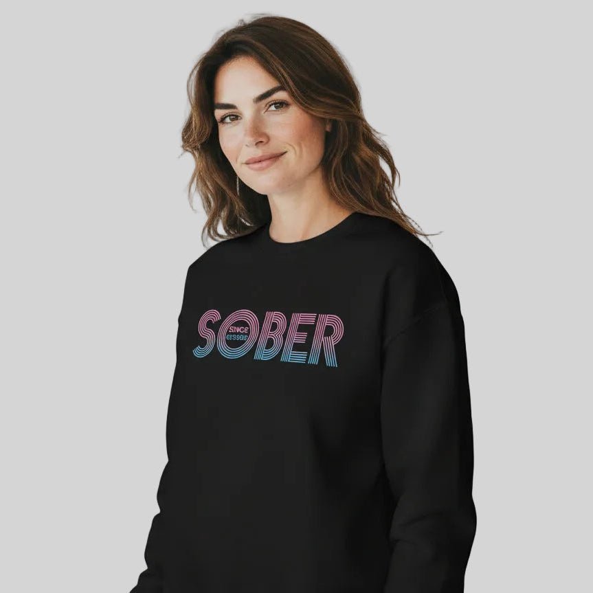 Retro Sobriety Date Sweatshirt Personalized Sober Date Recovery Hoodie graphic detail (view 4)