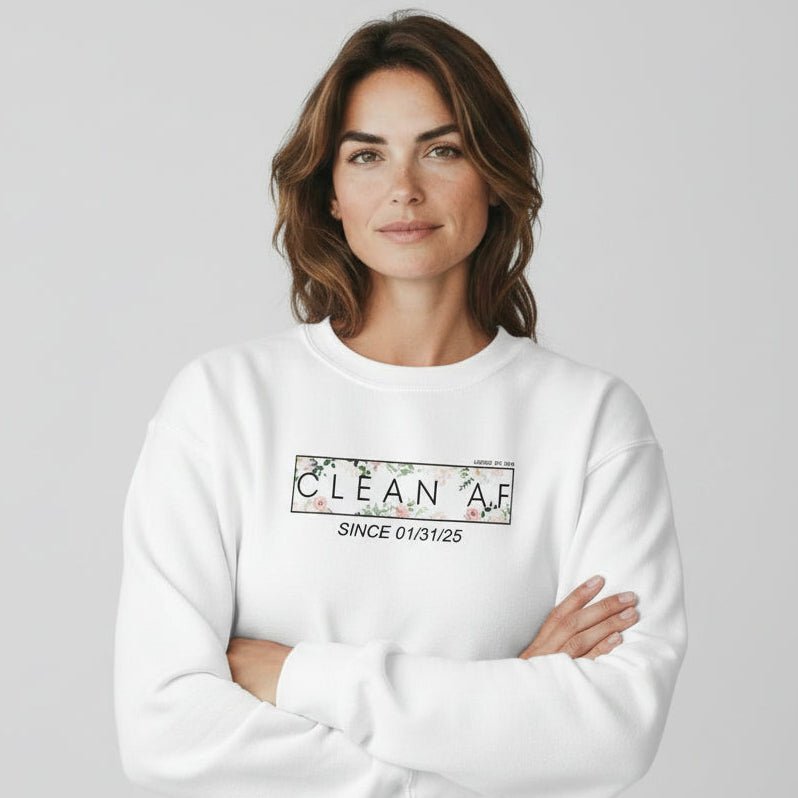 Clean AF Since Date Sobriety Recovery Hoodie close-up view (view 32)