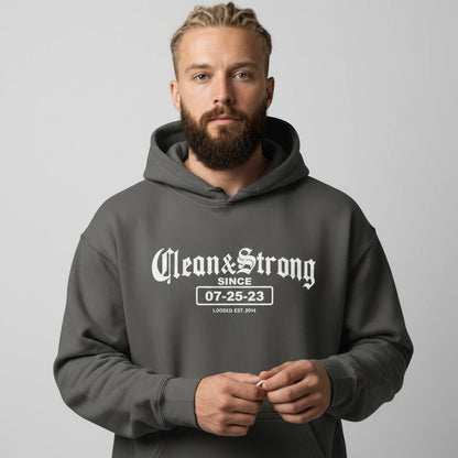 Clean & Strong Old School Recovery Hoodie flat lay styled image (view 13)