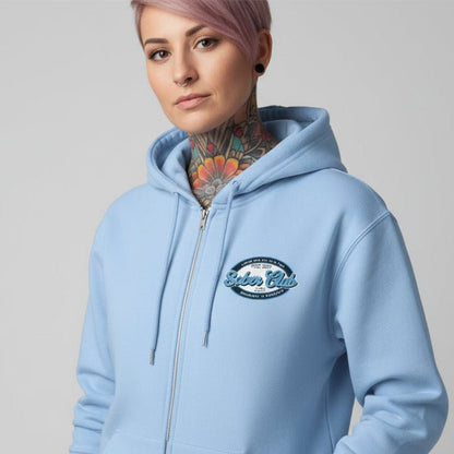 Sober Club Badge Left Chest Print Unisex Zip Recovery Hoodie graphic detail (view 24)