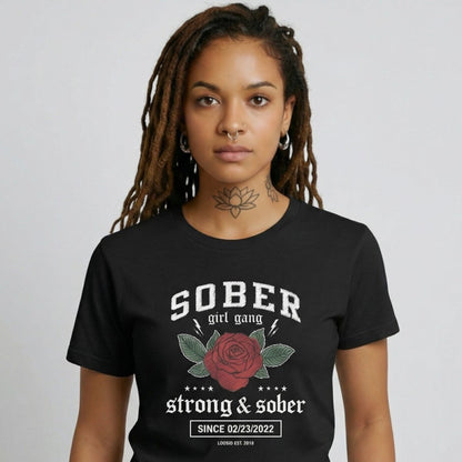 SOBER Girl Gang Strong & Sober Sober T Shirt close-up view (view 2)