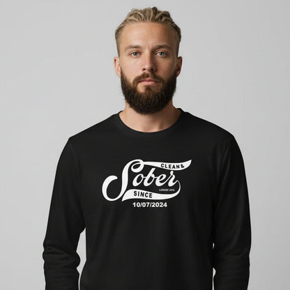 Sober Since Long Sleeve w Custom Sobriety Date Sober T Shirt lifestyle view (view 5)