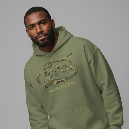 Sober Since Camo Recovery Hoodie lifestyle view (view 15)
