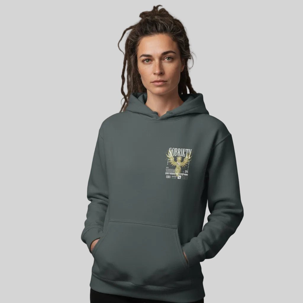 Navy Phoenix Reborn Recovery Print Hoodie Limited Edition Recovery Hoodie lifestyle view (view 5)