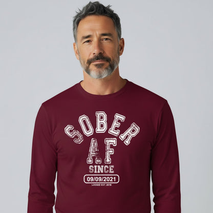 Sober AF Since Long Sleeve Sober T Shirt flat lay styled image (view 13)