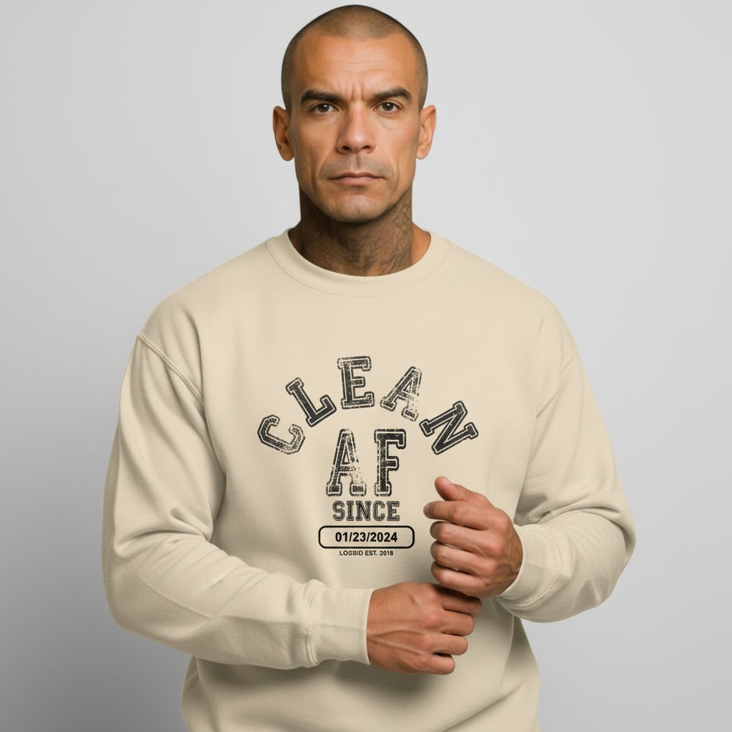 Clean AF Since Sobriety Recovery Hoodie fit detail (view 29)
