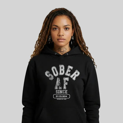 Sober AF Since Recovery Hoodie fit detail (view 9)