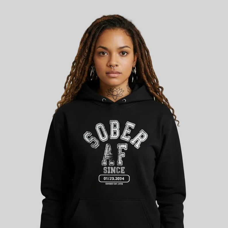Sober AF Since Recovery Hoodie fit detail (view 9)