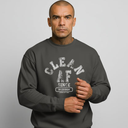 Clean AF Since Sobriety Recovery Hoodie flat lay styled image (view 13)