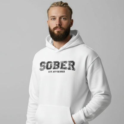 Sober Collegiate Hoodie W Personalize Sobriety Date Recovery Hoodie fit detail (view 29)