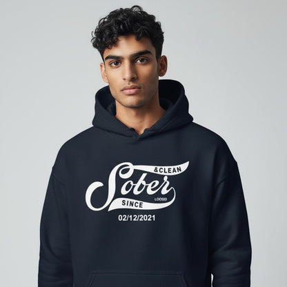 Men Sober Since Recovery Hoodie close-up view (view 12)