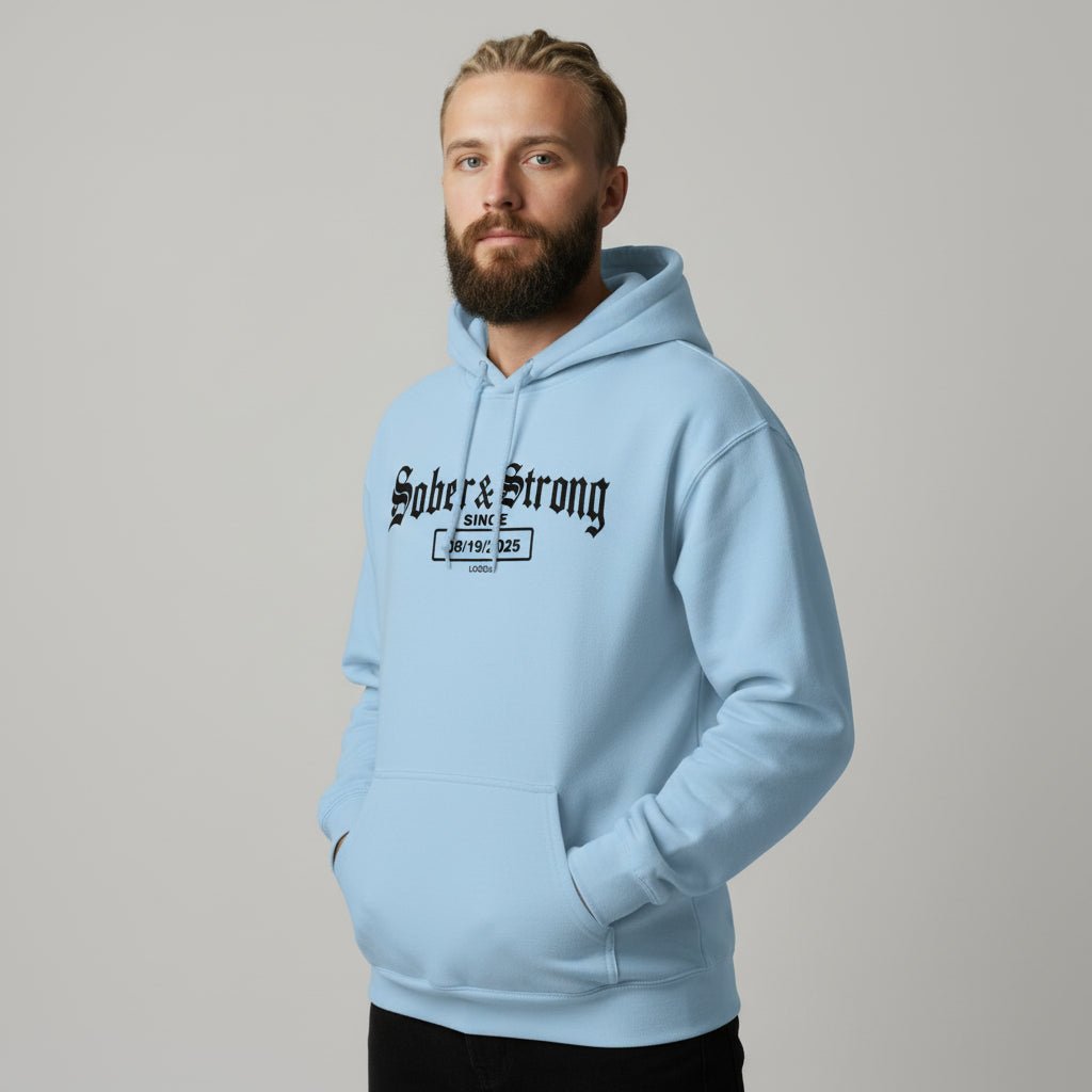 Sober & Strong Old School Recovery Hoodie graphic detail (view 24)