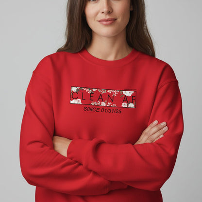 Clean AF Since Date Sobriety Recovery Hoodie fit detail (view 19)