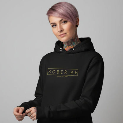 Sober AF Recovery Hoodie flat lay styled image (view 3)