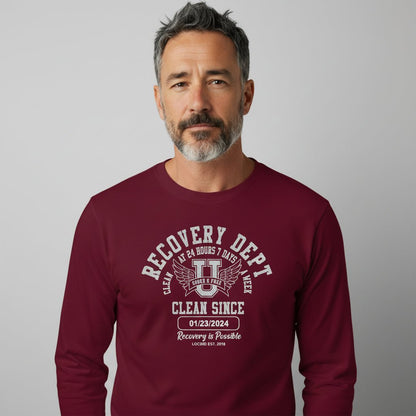 Recovery Dept Clean AF 24 7 Long Sleeve Sober T Shirt flat lay styled image (view 13)