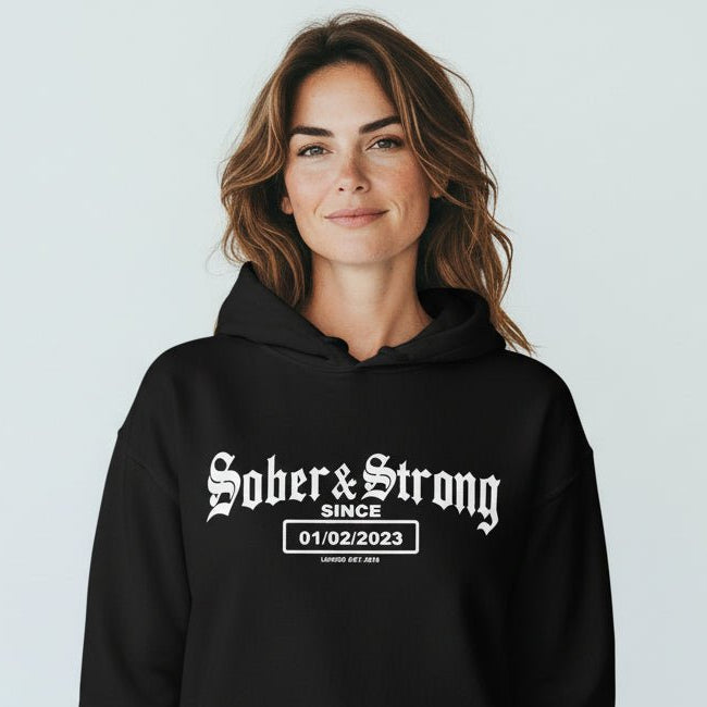 Old School Sober Recovery Hoodie lifestyle view (view 5)