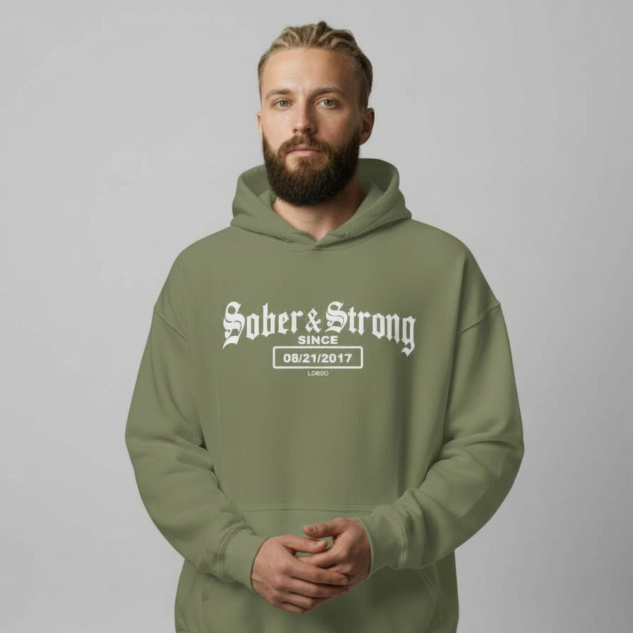 Sober & Strong Old School Recovery Hoodie fit detail (view 29)
