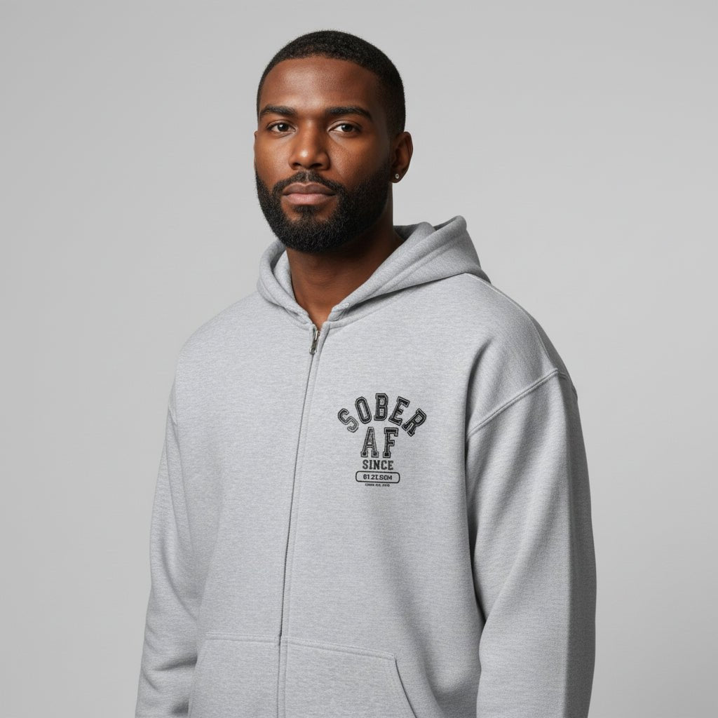 Sober AF Since Zip Recovery Hoodie product photo (view 20)
