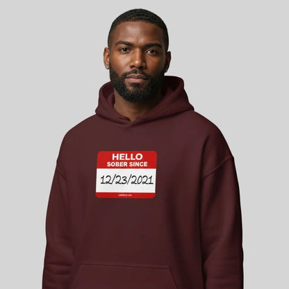 Hello Sober Since Recovery Hoodie flat lay styled image (view 13)