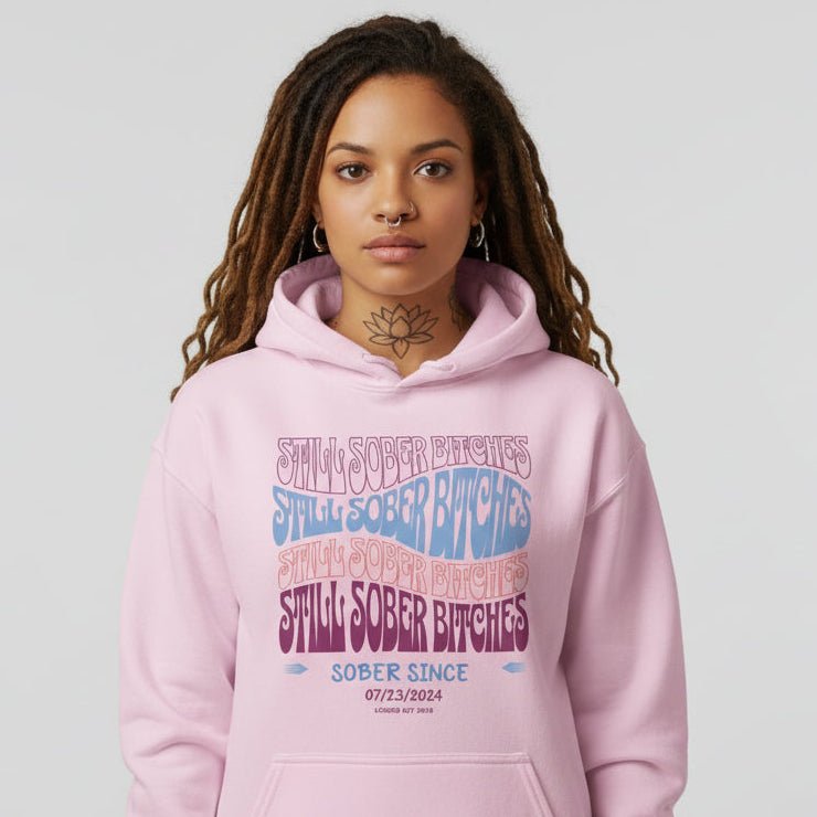 Still Sober B Custom Sobriety Date Recovery Hoodie fit detail (view 19)