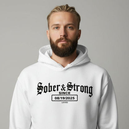 Sober & Strong Old School Recovery Hoodie fit detail (view 39)
