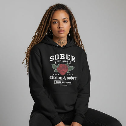 Sober Girl Gang Strong & Sober Crest Recovery Hoodie back view (view 7)