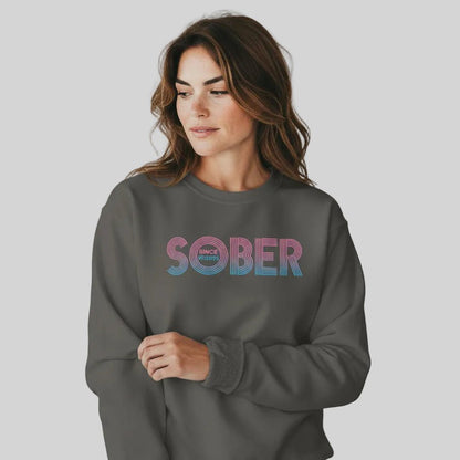 Retro Sobriety Date Sweatshirt Personalized Sober Date Recovery Hoodie back view (view 17)