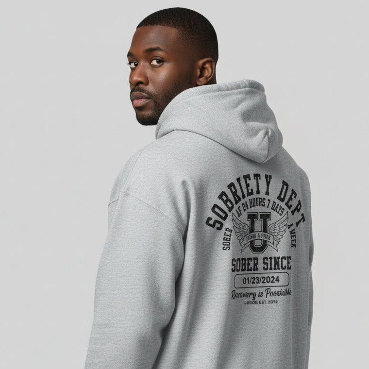 Sobriety Dept Recovery Hoodie back view (view 27)