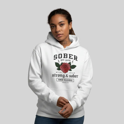 Sober Girl Gang Strong & Sober Crest Recovery Hoodie flat lay styled image (view 33)