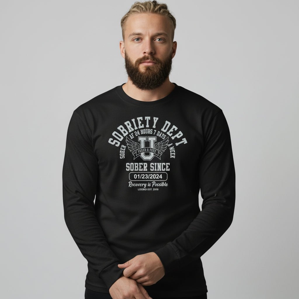 Sobriety Dept Long Sleeve Sober T Shirt lifestyle view (view 5)