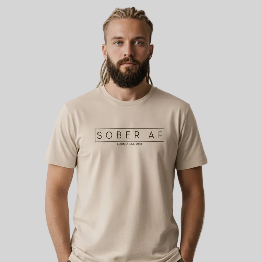 Sober AF Men's Tee for Strength and Recovery Sober T Shirt fit detail (view 19)