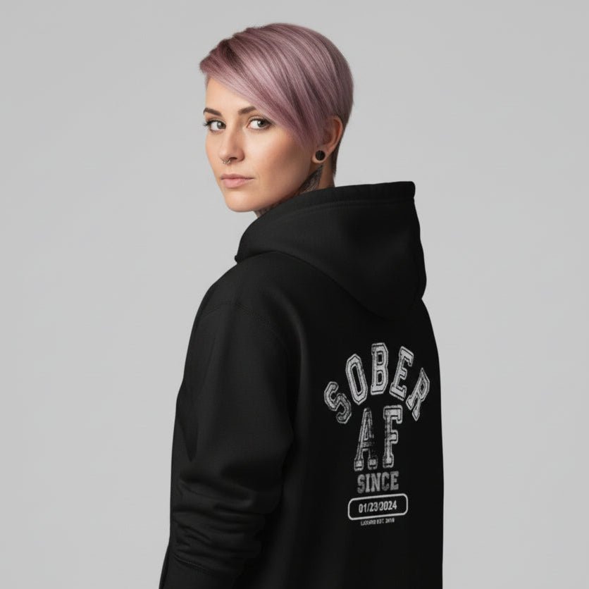 Sober AF Since Zip Recovery Hoodie back view (view 7)