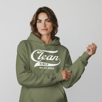 Clean Since Sober Recovery Hoodie flat lay styled image (view 13)