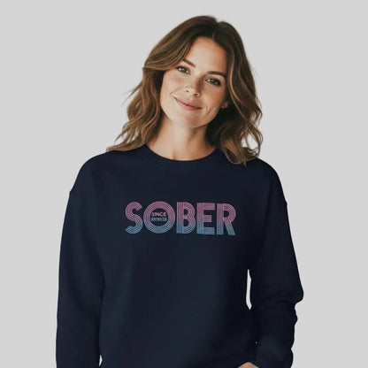 Retro Sobriety Date Sweatshirt Personalized Sober Date Recovery Hoodie close-up view (view 12)
