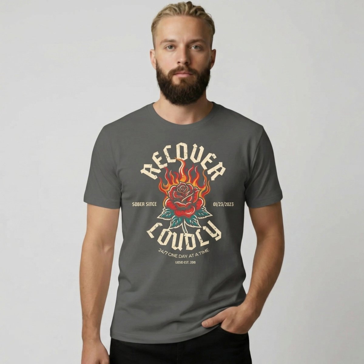 Recover Loudly Sober T Shirt back view (view 17)