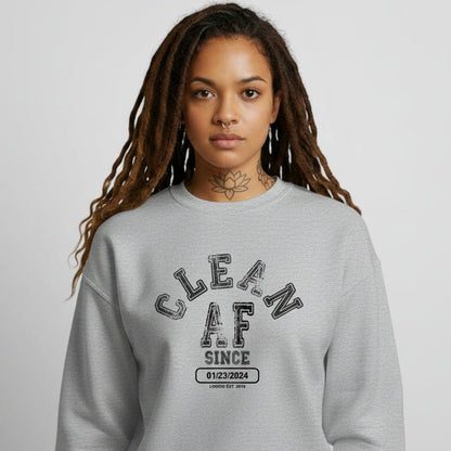 Clean AF Since Sobriety Recovery Hoodie close-up view (view 22)