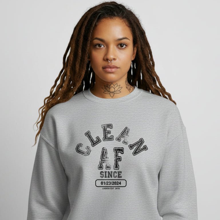 Clean AF Since Sobriety Recovery Hoodie close-up view (view 22)