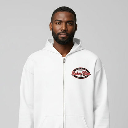 Sober Club Badge Unisex Zip Recovery Hoodie product photo (view 30)