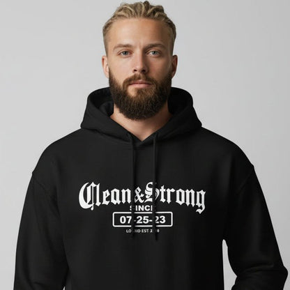 Clean & Strong Old School Recovery Hoodie close-up view (view 2)