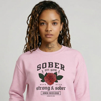 SOBER Girl Gang Strong & Sober Recovery Hoodie lifestyle view (view 35)