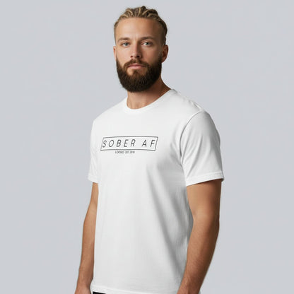 Sober AF Men's Tee for Strength and Recovery Sober T Shirt lifestyle view (view 25)