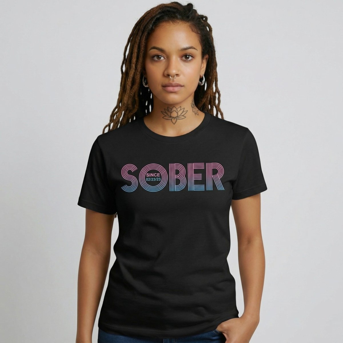 Retro Sober Since Sober T Shirt back view (view 7)