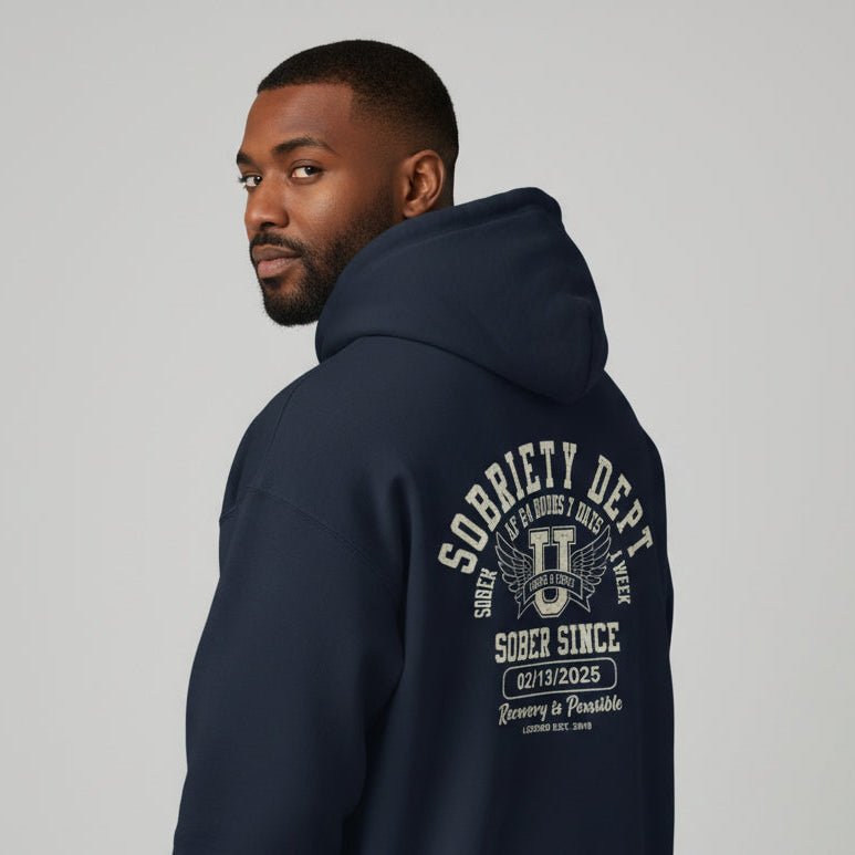 Sobriety Dept Recovery Hoodie close-up view (view 12)