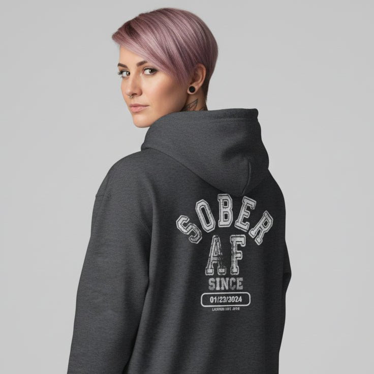 Sober AF Since Zip Recovery Hoodie lifestyle view (view 15)